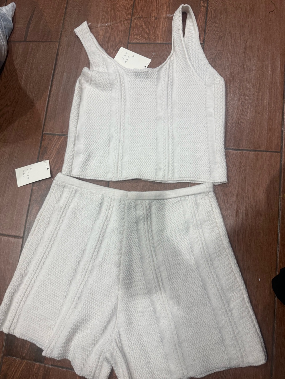Two piece- Women's Crochet Like Sweater Tank Top & Shorts A New Day™ Cream S NWT - Picture 9 of 10